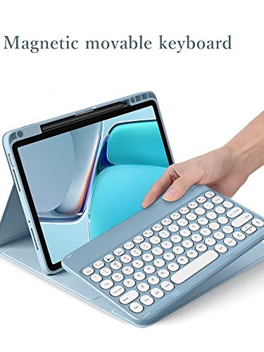 Keyboard Case Compatible with iPad 11th Gen (A16 2025)/ iPad 10th Generation 2022 Case with Bluetooth Mouse Round Key Cute Removable Color Keyboard Cover,Mist Blue - color: Mist Blue, size: iPad(A16)/iPad 10th Gen