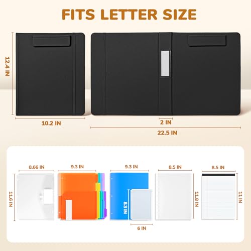JoyCat 3 Ring Binder Clipboard with Storage,12.4"x10.2"Magnetic Clipboard Folder with 5 Expandable Folders,Refillable Lined Notepad (11" x 8.5"),Ideal for School Office Nursing(Black) - color: Black