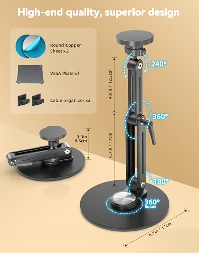 Jakeko Magnetic Portable Monitor Stand 15.6" - VESA Mount 75mm 13.3" 14.1" 15.6" 17.3" 18.5 inch Screen for Desk Adjustable Foldable 360° Swivel Tool-Free - size: Up to 18.5''