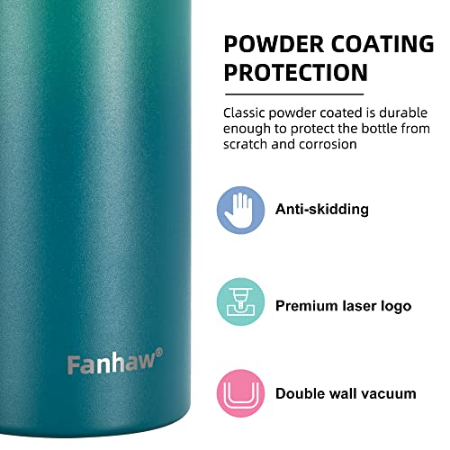 Fanhaw 24 Oz Kids Insulated Stainless Steel Water Bottle with Straw Lid, Leakproof & Anti-Dust Everyday Use Bottle for School, Women & Men, Back to School Essentials (Green Blue) - color: Green Blue, style: 24 Ounces