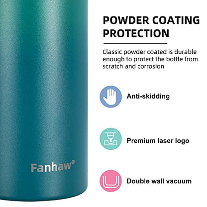 Fanhaw 24 Oz Kids Insulated Stainless Steel Water Bottle with Straw Lid, Leakproof & Anti-Dust Everyday Use Bottle for School, Women & Men, Back to School Essentials (Green Blue) - color: Green Blue, style: 24 Ounces