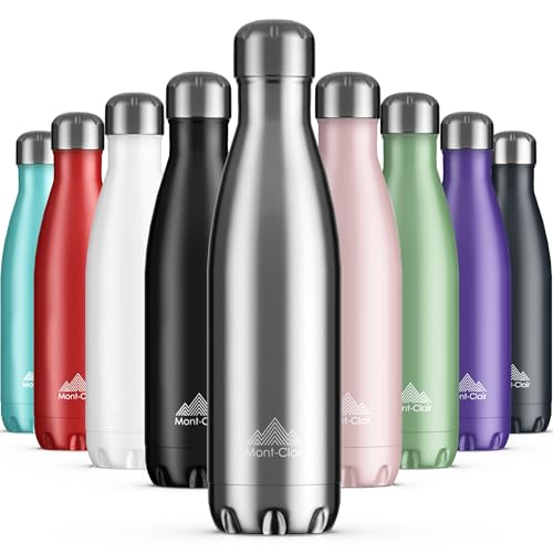 Mont-Clair Stainless Steel Water Bottle, Vacuum insulated - BPA Free, 12h Hot & 24h Cold Drinks, Metal Water Bottle 17 oz Leakproof, Ideal for Adult, Kids, Running - Silver - color: Silver, style: 17 Ounces