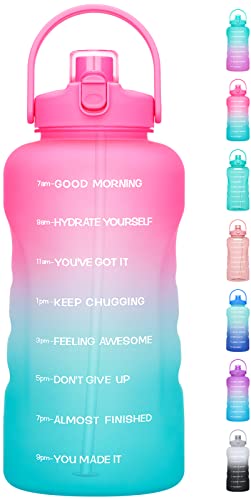 HydroPal 1 Gallon Water Bottles with Straw, 128 oz Water Bottle BPA Free Innovative 2-IN-1 Lid Gym Bottle with Times to Drink Motivational, Large for Sports Fitness Camping Water Jug （13.8X5.5 inch） - color: Sweet Peach