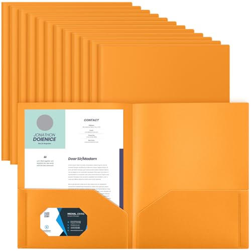 Gueevin 24 Pcs Plastic Folders with Pockets, Back to School Two Pocket Folder Fit Letter Size, Heavy Duty School Business Card Holder for Home Office, 11. 61 x 9. 45 Inches (Orange) - color: Orange