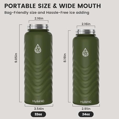 24oz Stainless Steel Insulated Water Bottle, 48H Ice Cold & 24H Hot, Leak-Proof Wide Mouth Lids (Straw & Spout), BPA-Free Bottles, Mens Water Bottle for Gym, Hiking, Travel - Green - color: Green, size: 24 Ounces
