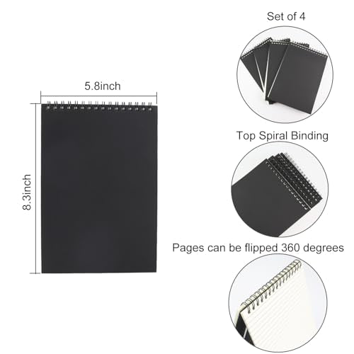 4 Pcs Top Bound Spiral Notebook,8.3 inch x 5.8 inch,60 Sheet,7mm College Ruled Paper,A5 Spiral Note Pads Memo Lined Notebook Journal for School and Office Supplies (Black) - color: Black (4pcs)