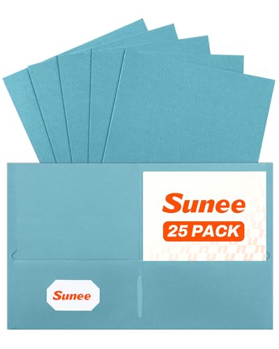SUNEE Folders with Pockets (25 Pack, Warm Blue), 2 Pocket Folders Fit Letter Size, Paper File Folder for School Office Home Business, Textured Paper - color: Warm Blue, style: 25-Pack
