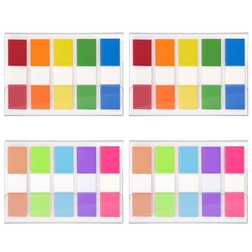 KICNIC Sticky Tabs 500 Pcs (1.77 * 0.47 in),Fluorescent Pop Up Book Tabs, Adhesive Index Tabs for Annotating Books, Page Marker Flags, Reusable for School, Binder, Office, 4 Dispensers (10 Colors) - color: 1size, size: 500pcs