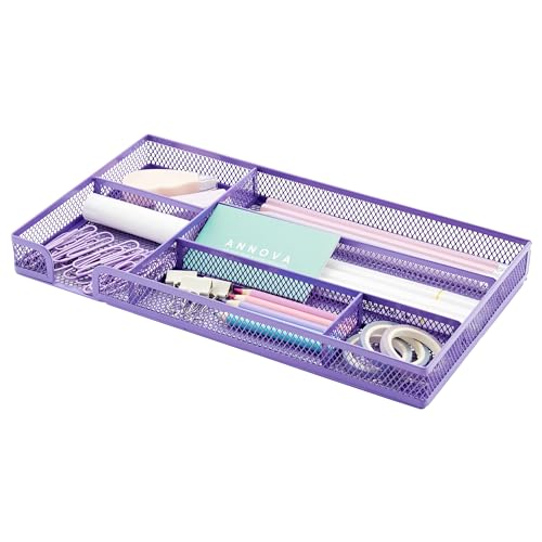 Annova Desk Drawer Organizer Tray for Office Organization - Metal Mesh - Storage Tray with Dividers for Pens, Desktop Accessories, Bathroom, Kitchen, Makeup and Office Supplies (Small, Purple) - color: Purple, size: 11.4" x 6.3" x 1.2"