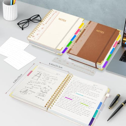 Hardcover Spiral Notebook Journal with Removable PVC Dividers - 8'' x 10'' Large 300 Page B5 Hardcover Leather College Lined Journals Notebook for Work Note Taking Office Home School Supplies, White - color: white