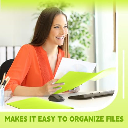 Henoyso 60 Pack Plastic Folders with Clear Front Pockets Bulk Heavy Duty File Folders with 2 Pockets and Card Slot for Student Teacher Back to School Supplies Office Presentation (Fluorescent Green) - color: Fluorescent Green
