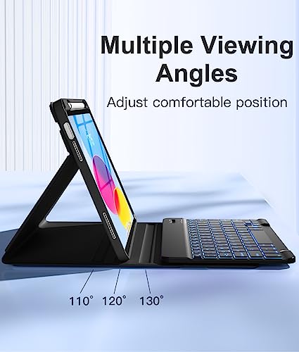 Hamile for iPad 11th 10th Generation Case with Keyboard - 7 Colors Backlit Wireless Detachable Folio Keyboard Cover with Pencil Holder for iPad 11-inch A16 2025 10th Gen 10.9 Inch 2022 (Black) - color: Black