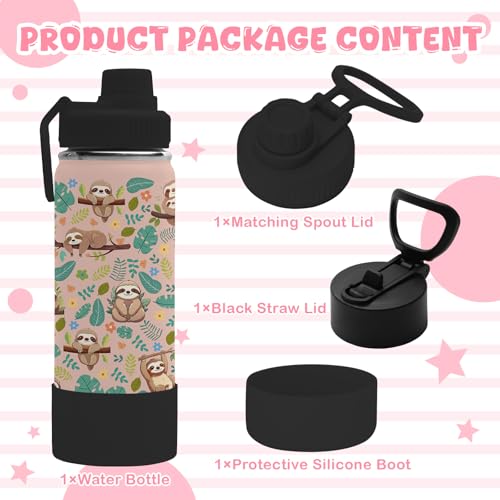 Sloth Gifts, 18oz Sloths Water Bottle with 2 Lids (Spout and Straw Lid), Kids Insulated Stainless Steel Sloth Lovers Tumbler Cup, Birthday Gifts for Women Teen Girl - color: Sloth