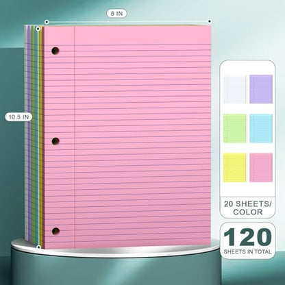 Note Pads 8 X 10.5 Loose Leaf Paper, 120Sheets, 3 Hole Punched Lined Paper, College Ruled 8 X 10.5 Notebooks, 10-1/2" X 8 Binder Writing Pads, Filler Paper For Engineering, Office, School Supplies - style: 6 Color-College Ruled-1 Pack