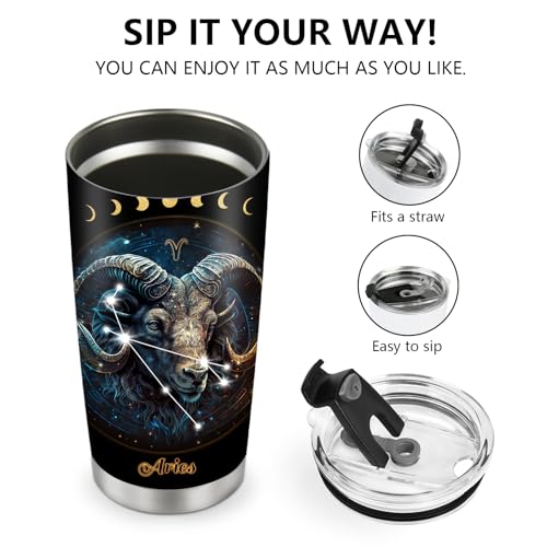 Horoscope Aries Insulated Tumblers Mug Cup Gifts for Birthday Boys Girls Men Women Son Daughter Travel Essentials Accessories Must Have Cold Iced - color: Aries-651