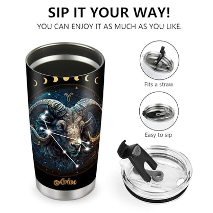 Horoscope Aries Insulated Tumblers Mug Cup Gifts for Birthday Boys Girls Men Women Son Daughter Travel Essentials Accessories Must Have Cold Iced - color: Aries-651