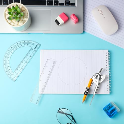 Lincia 48 Pcs Geometry Protractor and Compass Set Geometry Student Math Set with Pencil and Clear Straight Ruler School Classroom Supplies for Study Office Drafting Wood Work Drawing