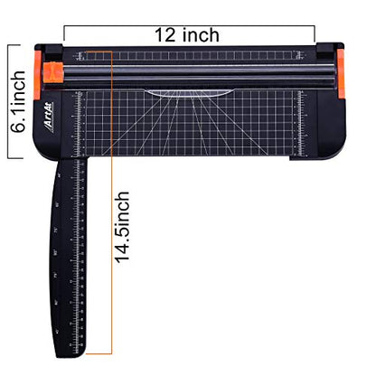 ArtAt A4 Paper Cutter 12 inch Black Paper Trimmer with Sliding Safety Blade | Precision cutting with side ruler for scrapbooks, cardstock, DIY craft, photos, coupon, labels, classroom craft projects
