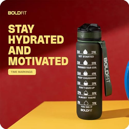Boldfit Sipper Bottle for Adults - Water Bottle with Motivational Time Markers for Kids, School Boys, Girls, Sports Water Bottles for Gym with Measurement BPA Free Water Bottles Hunter Green