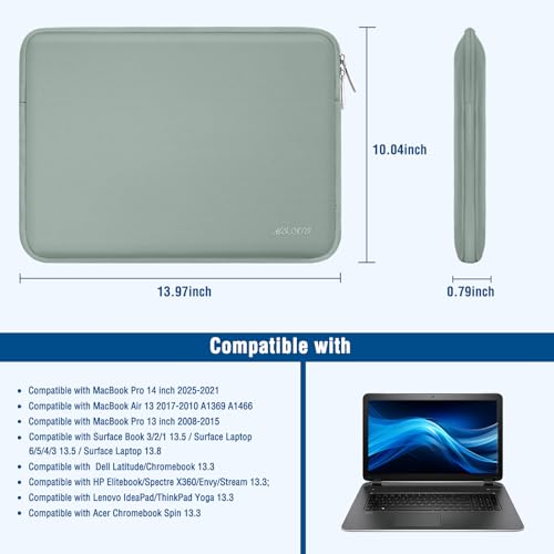 MOSISO Laptop Case 13.3 inch, 13-13.3 inch Laptop Sleeve Bag Compatible with MacBook Air/Pro 13/Pro 14 M5 M4 M3 M2 M1, HP Dell ASUS Lenovo, Neoprene Computer Sleeve Bag with Small Case, Antique Green - color: Antique Green, size: 13.3 inch