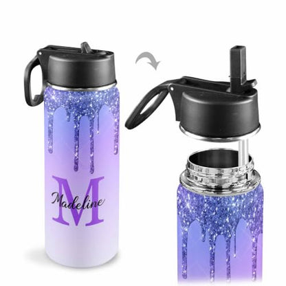 MyPupSocks Personalized Kids Water Bottle, Custom Name Stainless Steel Water Bottle for Girls Boys, 18oz Insulated Leakproof Bottle with Straw Lid, Unique Back to School Gift for Students - color: Color 97