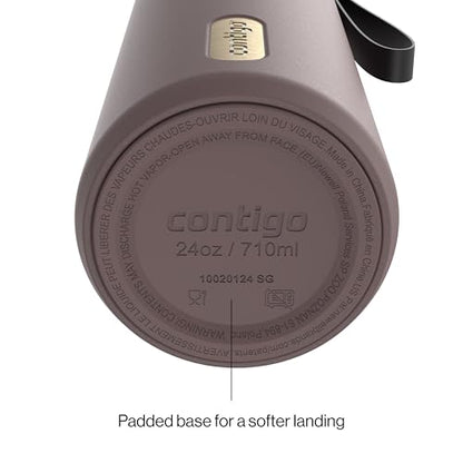Contigo SnapSeal 709.8ml(24온스) 스테인리스 스틸 진공 단열 물병, 누출 방지 자동 닫힘 뚜껑, 휴대용 스트랩 및 재사용 가능한 빨대, BPA 프리 및 납 프리, 식기세척기 사용 가능 - color: 테라 샴페인, size: 24온스