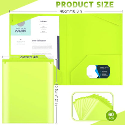 Henoyso 60 Pack Plastic Folders with Clear Front Pockets Bulk Heavy Duty File Folders with 2 Pockets and Card Slot for Student Teacher Back to School Supplies Office Presentation (Fluorescent Green) - color: Fluorescent Green
