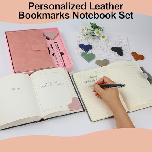 A5 Leather Journal for Women Men, Hardcover Notebook Set with Pen, Pink | 360 Pages 100GSM Lined Paper, Includes 6 Heart Bookmarks, Gift Box & Bag. Birthday, Graduation, Christmas, Appreciation Gifts