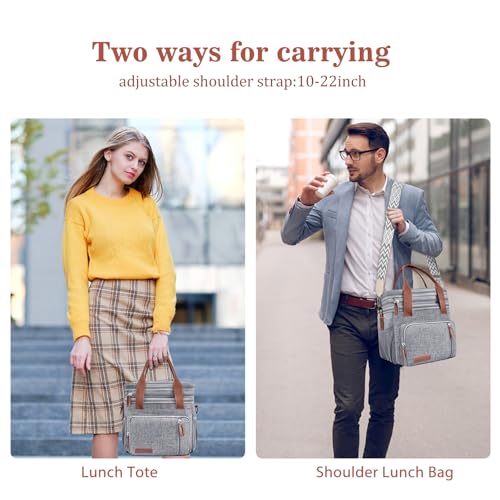 LOKASS Lunch Box & Lunch Bag for Women Men Double Deck, Large Insulated Adult Lunch Box Leakproof Lunchbox Cooler Bag for Work Picnic Beach,（Gray16L） - color: Gray 2