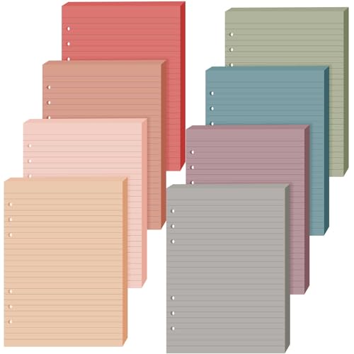 PerKoop 8 Pack Lined Refill Paper A5 Colored 6 Ring Binder Planner Inserts 6 Hole Notebook Refills Paper 8.2 x 5.8 Inch Loose Leaf (Retro Color) - color: Retro Color