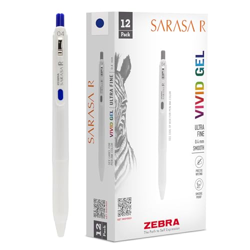 Zebra Pen, SARASA R Gel Pens, Blue Ink, 0.4mm Fine Point, Vivid Ink to Create Deep, Saturated Color and Smooth Gel Lines, Quick-Drying for Smear-Free Writing, Made in Japan, 12-Pack (47720) - color: Blue