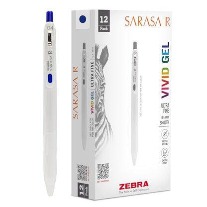 Zebra Pen, SARASA R Gel Pens, Blue Ink, 0.4mm Fine Point, Vivid Ink to Create Deep, Saturated Color and Smooth Gel Lines, Quick-Drying for Smear-Free Writing, Made in Japan, 12-Pack (47720) - color: Blue