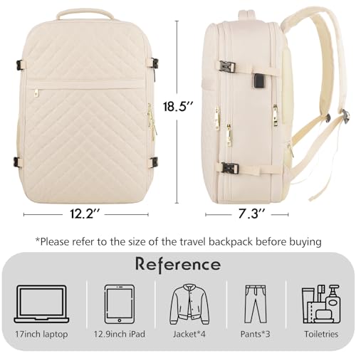 MOMUVO Large Travel Backpack Women, Flight Approved Carry On Backpack, Water Resistant Anti-Theft Large Casual Daypack Fit 17 Inch Laptop with USB Charging Port, Beige - color: Beige, size: 17.3 inch