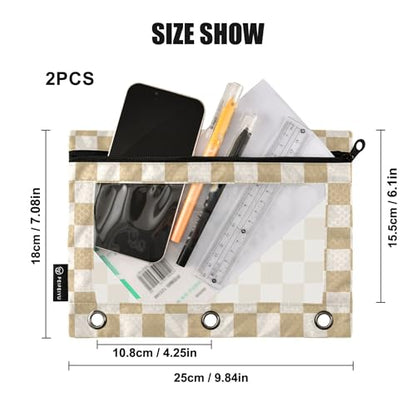 Antiquewhite Chessboard Binder Pouches 3 Ring for Boys Girls School Office College Supplies White Buffalo Plaid Burlywood Pencil Pouches Case Bag with Clear Window and Zipper 2 Pack - color: Antiquewhite