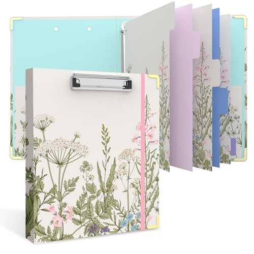 3 Ring Binder 1 Inch Round Ring Binder with 6 Tab Dividers，2 Interior Pockets，Cute Binder Clipboard with Storage, for School Office, Portfolio(Garden Flowers) - color: Garden Flowers, size: 1" Binder with Dividers