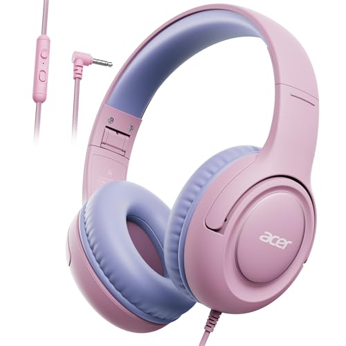 acer Kids Headphones - Over-Ear 85/94dB Volume Limiter 3.5mm Jack Foldable Stereo Sound Headset for Toddlers Girls Boys Travel Learning Entertainment Tablet Kindle iPad PC,Pink Purple, HK03 - color: Pink Purple