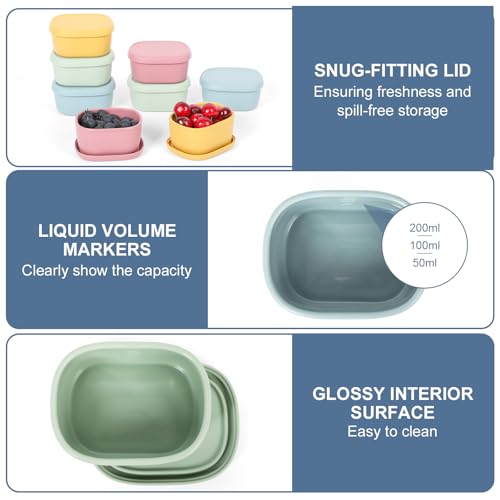 8 pcs 10 oz Silicone Snack Containers for Kids Small Food Containers with Lids, Fruit Container for Lunch, Stackable Lunch Container for Kids, Daycare, School and Travel - size: 10oz-8pcs
