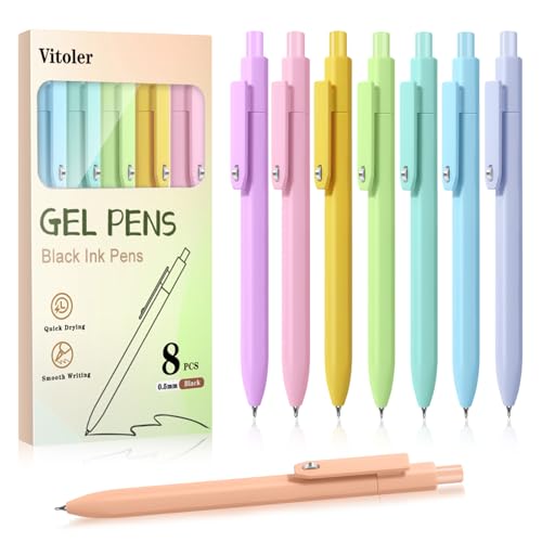 Piochoo Gel Pens, 8pcs Black Ink Pens 0.5mm Smooth Writing Pens,Cute Color Pens for Journaling Desk Accessories Office School Supplies Gifts for Women Nurses - color: Candy Colors A
