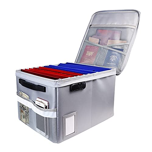 Fireproof Document Box, Fireproof Organizer Safe Box with Lock, Portable Office Storage Cabinet for Hanging Letter/Legal Size Folder/Certificate - color: Silver