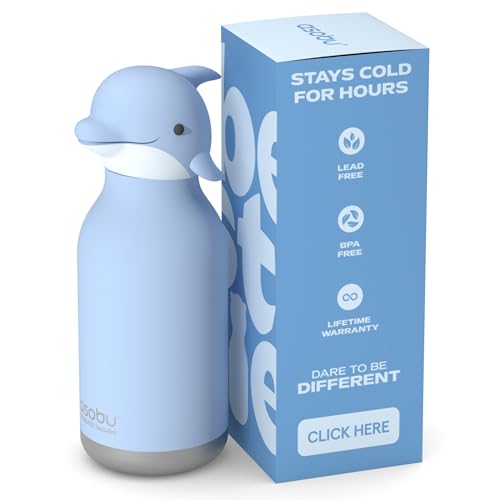asobu Bestie Bottle Limited Edition Collectible Kids Water Bottle with Animal Character Lid 16oz (460ml) Insulated Stainless Steel, Leakproof, Reusable with Straw Fun Gift for Girls & Boys - color: KIYOSHI THE DOLPHIN