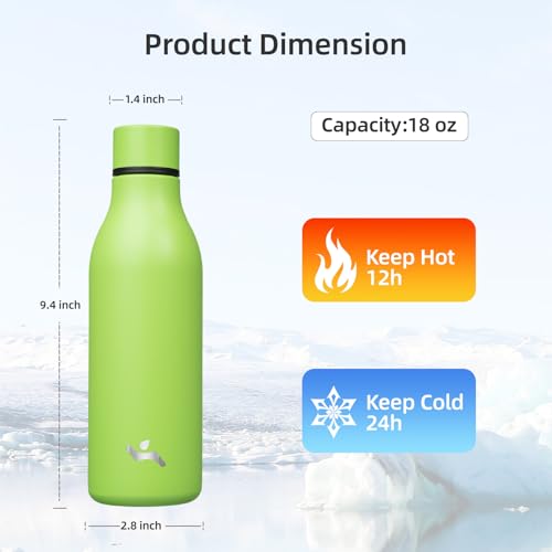Konokyo 18 oz Insulated Stainless Steel Metal Water Bottle with Strap - color: Green, size: 18 Ounces