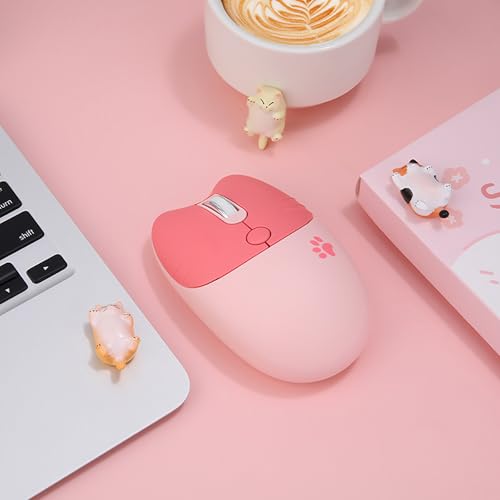 Cute Cat 2.4G USB Wireless Keyboard and Mouse Combo, Silent Keys, Candy Colors, Compatible with Notebook, PC (Pink-84Keys) - color: Pink-84Keys