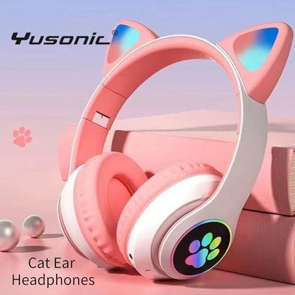 Cat Ear Bluetooth Headphones for Kids & Adults, Wireless Foldable & Wired Multi-Function LED Light Up Over Ear Headphones with Mic and Volume Control for iPhone/iPad/Laptop/PC (White 2) - color: white 2