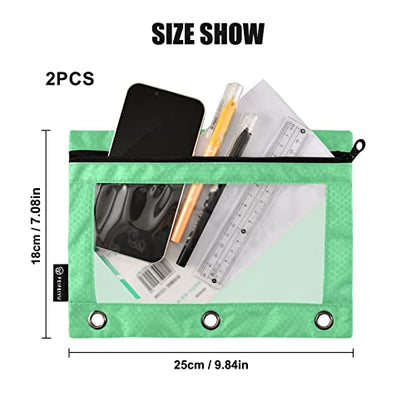 Binder Pouches,Navy Green Pencil Pouch for 3 Ring Binder 2 Pack Clear Pencil Bag with Zipper for Office School Supplies - color: Navy Green