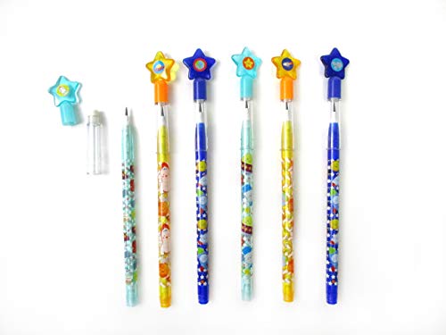 TINYMILLS 24 Pcs Outer Space Rocket Multi Point Stackable Push Pencil Assortment with Eraser for Space Birthday Party Favor Prize Carnival Goodie Bag Stuffers Classroom Rewards