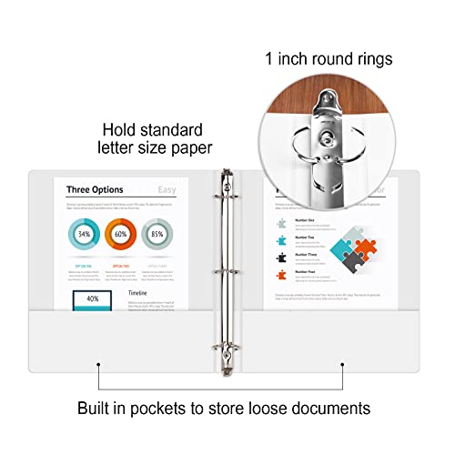 COMIX Sturdy 3 Ring Binder 1 inch with Clear View Cover, 1" Round Ring View Binder, PVC-Free, 2.4mm-Thick, 200 Sheets Capacity of US Letter Size Paper, Office ＆ School Supplies, 8 Pack (White) - color: White, size: 1 Inch, style: 8 Pack