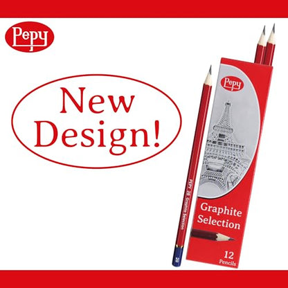 Pepy Graphite Professional Drawing Pencils - Set of 12 3B Pre-Sharpened Black Lead Pencils; Perfect for Drawing, Sketching and Shading, Graphic and Fine Art - style: Set of 12 - 3B