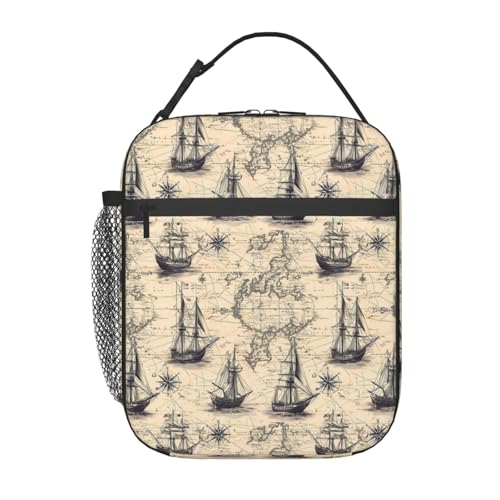 Vintage Nautical Map Lunch Box for Kids,World Maps Insulated Bag for Student,Ships Reusable Thermal Insulation Cooler Tote Bags for School Work Picnic Camping Outdoor Gifts - color: Nautical Map