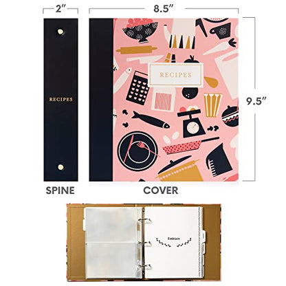 Jot & Mark 8.5" x 9.5" 3 Ring Recipe Binder with 50 Matching 4x6 inch Recipe Cards, 25 Top & Bottom Binder Sleeve Sheet Protector, 5 Full-Page Undivided Sleeves, 6 Sturdy Divider Tabs, Mise En Place | 50 Recipe Cards + 25 Sleeve Protectors + 5 Full-Page S