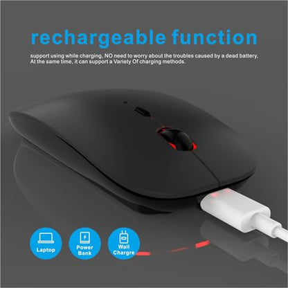 HOTDREAM Bluetooth Wireless Rechargeable Mouse for MacBook Pro/Air/iPad Air/iPad Pro/Laptop/Tablet/iPhone/PC, Bluetooth 5.2/3.0 and 2.4GHz Dual Mode Mouse (Black) - color: black